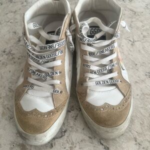 Golden Goose White and Tan Casual Sneakers